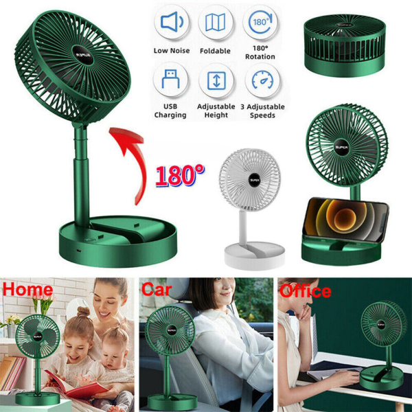 Portable Rechargeable Telescopic Fan - USB Foldable, 3 Speeds